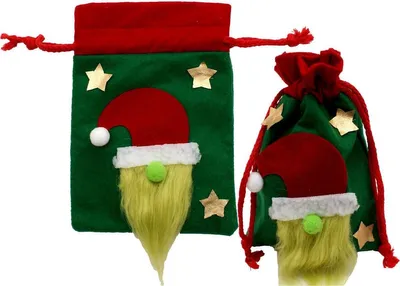 Image de Sachet cadeau de Noël 15×20 cm - Sac en tissu avec motif Père Noël
