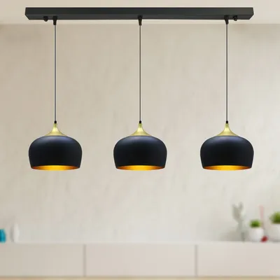 Produktbild von Kreis Pendelleuchte Esstisch 3 Flammig Schwarz Gold Ø30 cm, Hängelampe Esstisch Vintage E27 Esstischlampe, Lampenschirm Hängelampe Schwarz Gold