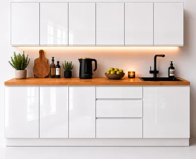 Produktbild von Küchenzeile 240 cm Küchenblock Einbauküche ohne Arbeitsplatte, LETANO Luki 6 Weiß Hochglanz mit Soft-Close