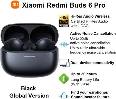 Produktbild von Buds 6 Pro - TWS In‑Ear Kopfhörer - Hi-Res Audio mit LDAC - ANC bis 55 dB - Bluetooth 5.3 - Dual‑Verbindung - USB‑C Ladecase - Schwarz