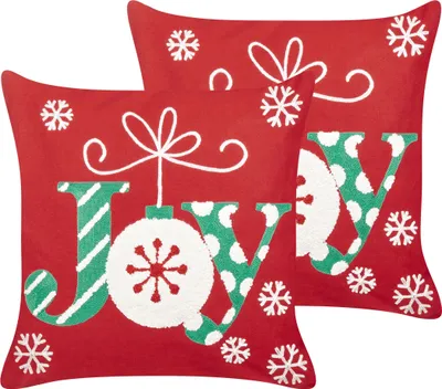 Zdjęcie produktu dla BELIANI Komplet 2 poduszek bawełniane czerwone świąteczny motyw 45 x 45 cm ozdoby akcesoria Boże Narodzenie