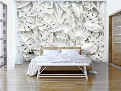 Produktbild von Vlies Fototapete 3d Effekt 350x256 cm Tapeten Wandtapete XXL weiß Blätter f-B-0038-a-a