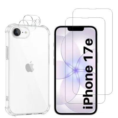 Produktbild von Stoßfeste Hülle für iPhone 17e und 2 gehärtete Displayschutzfolien und 2 Kameraschutzfolien von Phonillico®
