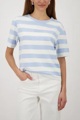 Produktbild von monari T-Shirt aus elastischem Material mit modischen Streifen und Prägedruck
