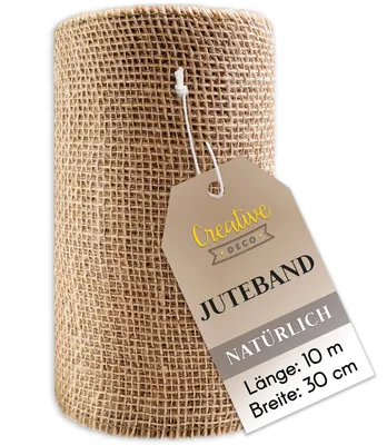 Productafbeelding van Creative Deco Jute Lint, Rol 30cm Breed 10m Lang, Natuurlijke Bruine Stof