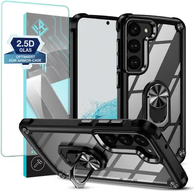Produktbild von Handyhülle für Samsung Galaxy S23 mit 9H Displayglas Displayschutz High Tech Case Schutz SmartphonehülleTransparent Aufprallschutz Farbe: Schwarz