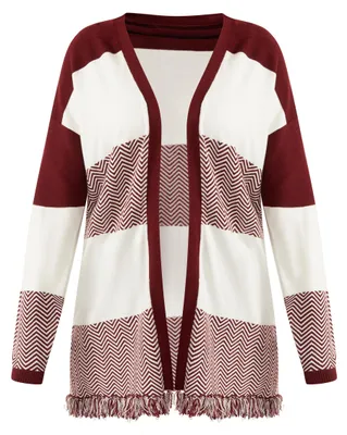 Image de Cardigan IMALA pour femme - bordeaux et blanc, M/L