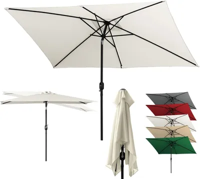 Zdjęcie produktu dla Izrielar – prostokątny parasol ogrodowy 1,4 × 2,1 m z systemem zatrzaskowym – wieloczęściowy parasol balkonowy, kremowo-biały