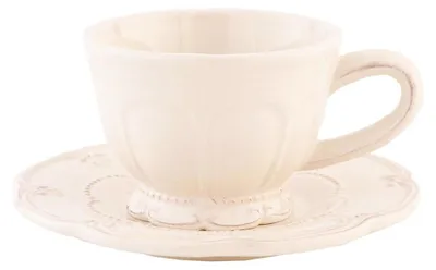 Image de Clayre & Eef Tasse avec soucoupe 150 ml Beige Céramique