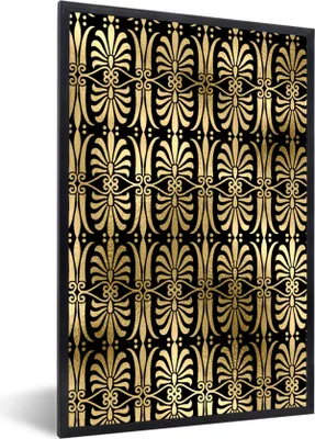 Produktbild von MuchoWow® Gerahmtes Poster Muster - Art Deco - Gold 60x90 cm - Poster mit Schwarzem Bilderrahmen Wandposter Rahmen Foto Bilder - Kunst