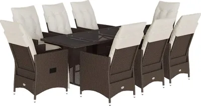 Obrázok produktu pre vidaXL 9-dielny záhradný jedálenský set s vankúšmi Brown Poly Rattan