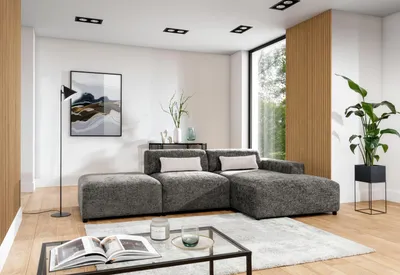 Produktbild von AX LIVING Ecksofa Grau Modern Jughlio - Eckcouch mit Hocker 304 cm R