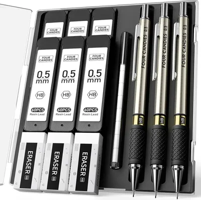 Obrázek produktu pro Mechanická tužka sada 3 kusy kovová tužka 0,5 mm HB vede pouzdro kreslení psaní 3PCS-0,5 mm
