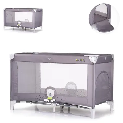 Produktbild von Chipolino Reisebett Capri, seitlicher Eingang, Tragetasche, große Seitentasche grau gemustert