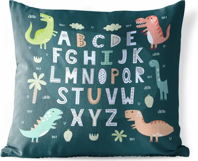 Produktbild von MuchoWow® Outdoor Kissen - Illustriertes Alphabet mit Dinosauriern verziert - 50x50 cm - Wetterfest - Lounge Kissen - Komfortabel - Kissen mit Bild