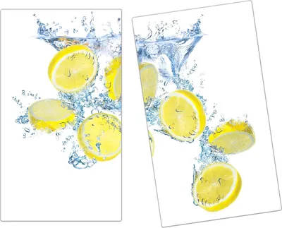 Produktbild von Spritzschutz Herdabdeckplatte Schneidebrett aus Glas Zitronen auf Wasser 2-Teilig (60x52cm)