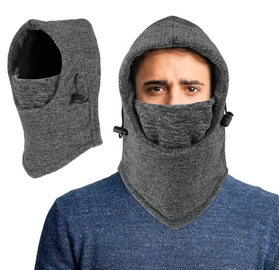 Produktbild von Sturmhaube Thermo Fleece Unisex Grau Einheitsgröße Winddicht Warm Skimaske mit Nackenwärmer