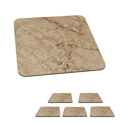 Obrázek produktu pro KitchenYeah® Skleněné podtácky Square Set of 6 Marble - Brown - Pattern 10x10 cm Coasters for Glasses - Drink Coasters - Table Top Protection - Table Coasters for Cups Table Bar Glass