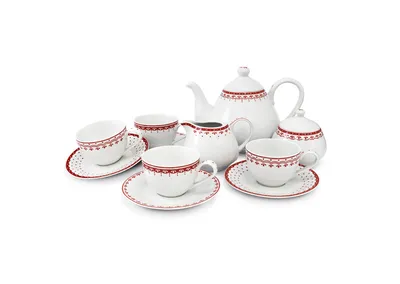 Zdjęcie produktu dla Zestaw do herbaty, czeska porcelana, HyggeLine, czerwony, Leander, 11 d. Bez monogramu