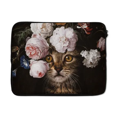 Produktbild von MuchoWow® Laptop Hülle 15 Zoll Katze - Blumen - Tierkopf Laptoptasche - Laptoptasche - Sleeve - Rundum-Schutz