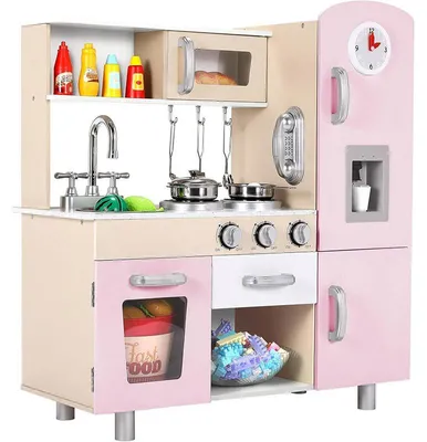 Obrázek produktu pro Dětská dřevěná kuchyňská sada LY-14, 81 x 74 x 30 cm, růžová