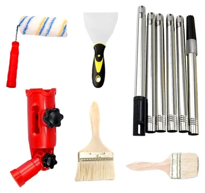 Produktbild von Farbroller Set - Multifunktionale Malerrolle mit Teleskopstange und Pinsel | Zubehör für die Renovierung von Fassaden, Türen, Wänden und Decken