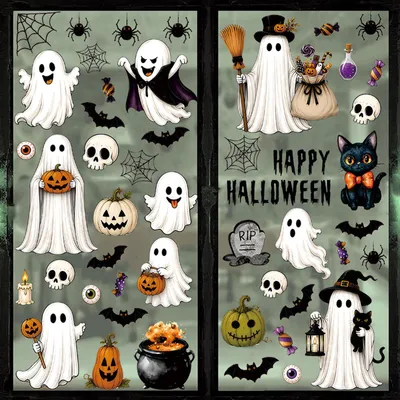 6 Halloween Fensterbilder Geist selbstklebend PVC Dekoration