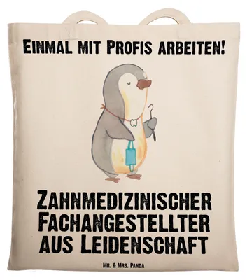 Produktbild von Mr. & Mrs. Panda Jutebeutel Zahnmedizinischer Fachangestellter Leidenschaft - Transparent - Geschenk, Beutel, Einkaufstasche, Stoffbeutel, Laptoptasche, Shopping Tasche