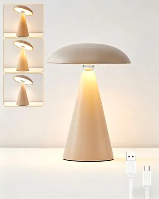 Immagine prodotto di Lampada da tavolo ricaricabile, con interruttore a sfioramento a forma di fungo, dimmerabile, lampada LED portatile per camera da letto, colore kaki opaco