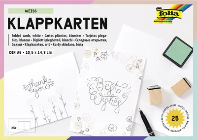 Immagine prodotto di Folia 8759 Briefkarte - A6 hoch, 190 g/qm, weiß, doppelt, 25 Stück