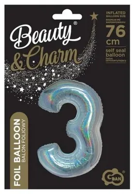 Produktbild von B&C-Folienballon mit der Zahl 3, holografisch, silber, 76 cm – Godan