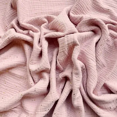 Produktbild von Musselin double gauze hell schmutzig rosa (Old Rosa) mit goldenen Punkten