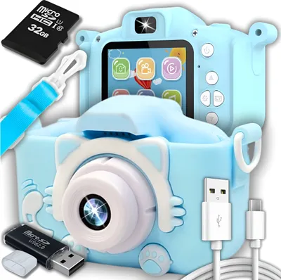 Zdjęcie produktu dla Aparat Fotograficzny Cyfrowy Dla Dzieci Kamera Zabawka Gry + Karta 32Gb