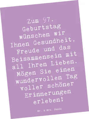Produktbild von Mr. & Mrs. Panda Postkarte Spruch 97. Geburtstag - Lavendeltraum - Geschenk, Fotokarte, Ansichtskarten, Wertschätzung, Nähe, unvergessliche Momente, Postkarten, Alter
