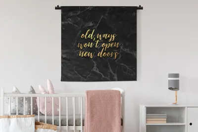Produktbild von MuchoWow® Wandteppich Wandbehang Zitat - Tür - Gold - Marmor 90x90 cm Tapisserie Dekoration Wandtuch - Wandaufhänger