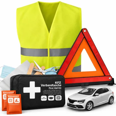 Produktbild von Erste-Hilfe-Set 3 in 1 - Auto Erste Hilfe Set 2025 - KFZ Verbandskasten Pkw, (Set, 1 St), Europaweit zugelassen, KI-generiertes Bild