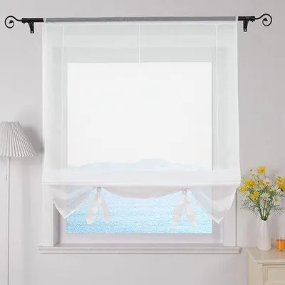 Immagine prodotto di Ibenzoa® Tenda Voile trasparente (100x155 cm) – 100% poliestere, colore bianco moderno, con cordoncino e decorazioni in plastica, confezione singola