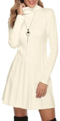 Productafbeelding van Gyabnw dames tricotjurk, wollen jurk met hoge hals, elegante A-lijn, knielengte