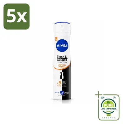 Produktbild von 5 x NIVEA Black & White Ultimate Impact Deodorant Spray - 150 ml - Großpackung - 5 Stücke