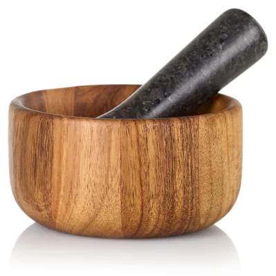 Produktbild von AdHoc Mörser Taru, Akazienholz/Granit, D: 13 cm, H: 6,8 cm, Stößel D: 4 cm, H: 14 cm