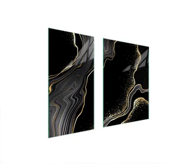 Produktbild von Herdabdeckplatten 2 teilig 75x52 Glaskeramikkochfeld Abdeckung Glas Schneidebrett Marmor Golden