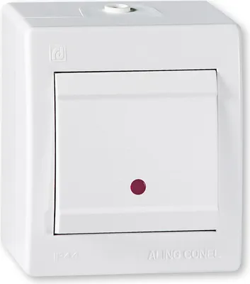 Produktbild von Ein/Aus Aufputz Schalter mit Glimmlampe (Kontrollleuchte) IP 44 Weiß