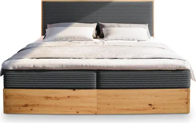 Produktbild von Masseno Boxspringbett VERDON 140x200 cm Komplett-Set mit Bonell Matratze und Topper, Polsterbett mit Bettkästen -Grau, LINCOLN 90