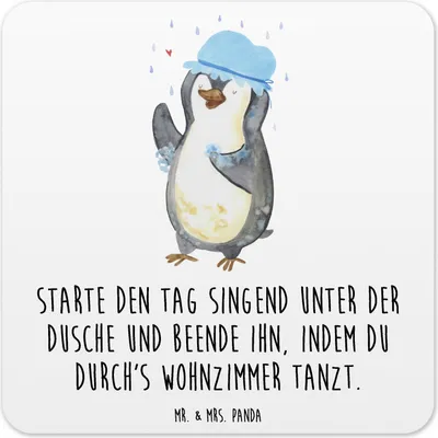 Produktbild von Mr. & Mrs. Panda Untersetzer für Gläser Pinguin Duschen 15er Set - Weiß - Geschenk, Baden, Lebensmotto, Duschkonzert, Glas-Untersetzer, Motivation, Getränke, Coaster