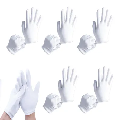 Produktbild von Paar weiße Baumwollhandschuhe, waschbar und dehnbar, multifunktional, pflegeleicht, bequem und atmungsaktiv, für Hautpflege und Schmuckprüfung – 22 cm