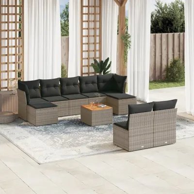 Produktbild von Design 10-tlg. Garten-Sofagarnitur mit Kissen Grau Poly Rattan, Gartenmöbel-Sets 2024 Neu