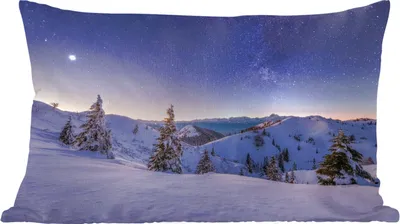Produktbild von MuchoWow® Zierkissen Sofakissen Wohnzimmer Dekokissen 60x40 cm Winter - Schnee - Nacht - Bäume - Kopfkissen - Polster mit Foto