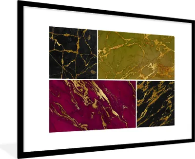 Produktbild von MuchoWow® Gerahmtes Poster Marmor - Gold - Luxus 90x60 cm - Poster mit Schwarzem Bilderrahmen Wandposter Rahmen Foto Bilder - Wanddekoration - Fotos