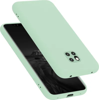 A light green phone case is shown on top of a phone.