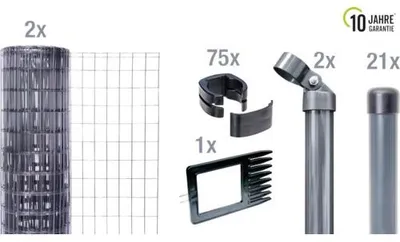 Zdjęcie produktu dla Alberts 669089 Fix-Clip Pro jako kompletny zestaw ogrodzeniowy, do osadzania w betonie, antracyt, wysokość 122 cm, długość 50 m
